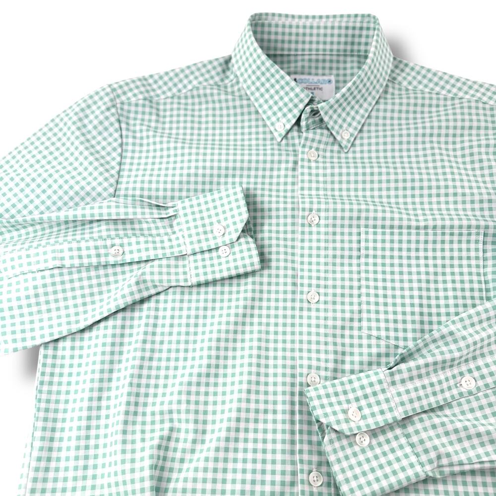 &Collar Athletic Fit Performance Dress Shirt Men's S Green Gingham Check Stretch